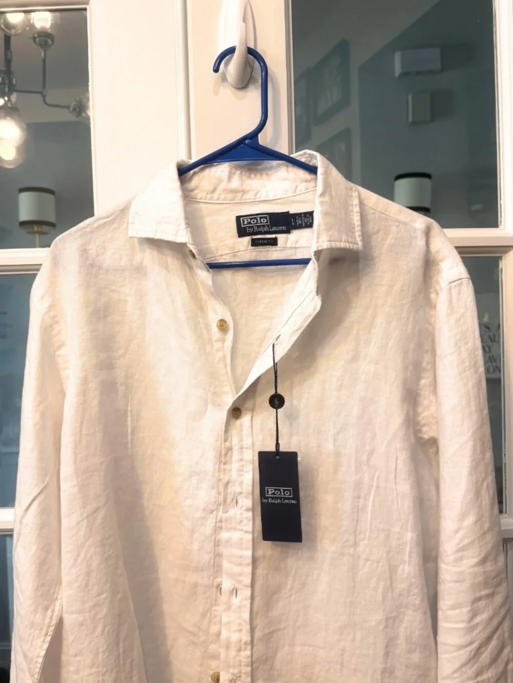 NEW Polo Ralph Lauren Classic Fit Linen White Button-Up Shirt Size Large